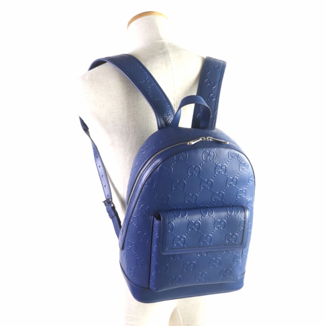 極美品▼GUCCI グッチ 658579 GGエンボス バックパック レザー リュック・デイパック ブルー シルバー金具 保存袋付き イタリア製 メンズの通販は