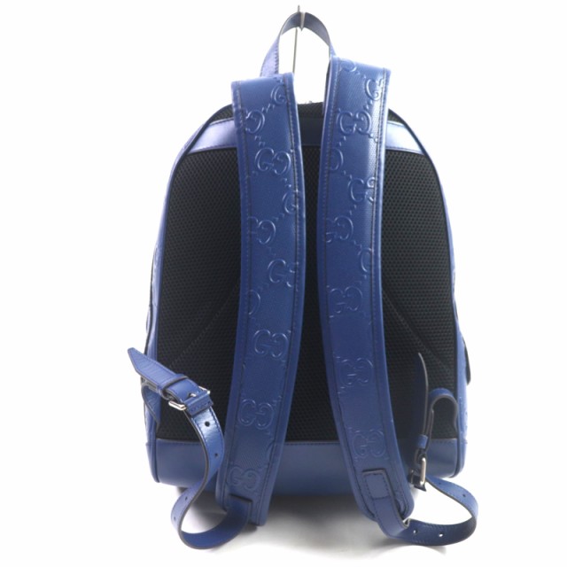 極美品▼GUCCI グッチ 658579 GGエンボス バックパック レザー リュック・デイパック ブルー シルバー金具 保存袋付き イタリア製 メンズの通販は