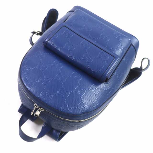 極美品▼GUCCI グッチ 658579 GGエンボス バックパック レザー リュック・デイパック ブルー シルバー金具 保存袋付き イタリア製 メンズの通販は