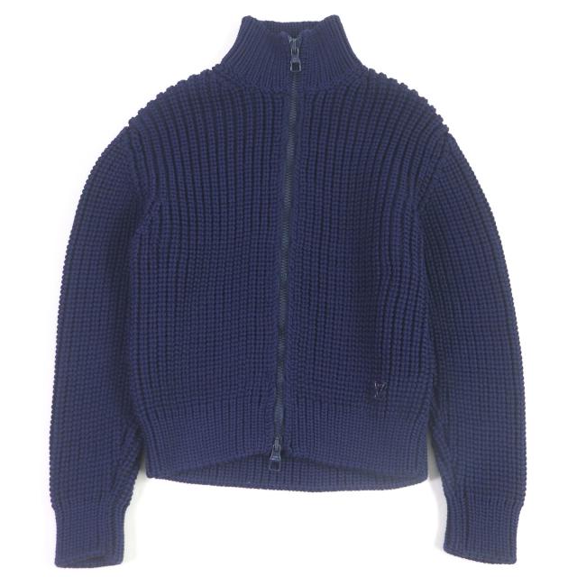 極美品□LOUIS VUITTON ルイヴィトン 2020年製 1A89YK LVロゴ金具 ハイネック ニットブルゾン タイトニットジャケット XS 正規品 メンズ