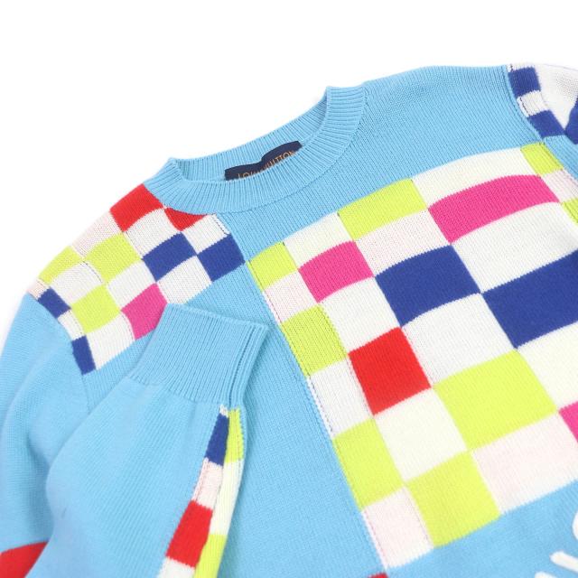 極美品□LOUIS VUITTON ルイヴィトン 1A8P48 2021年 ディストーテッド ジャイアントダミエ セーター ライトブルー XS イタリア製 正規品
