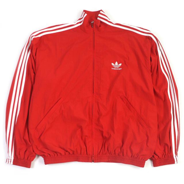 極美品□BALENCIAGA バレンシアガ adidas 23SS 712280 TRACKSUIT スリーストライプス トレフォイル トラックジャケット レッド L 正規品の通販は