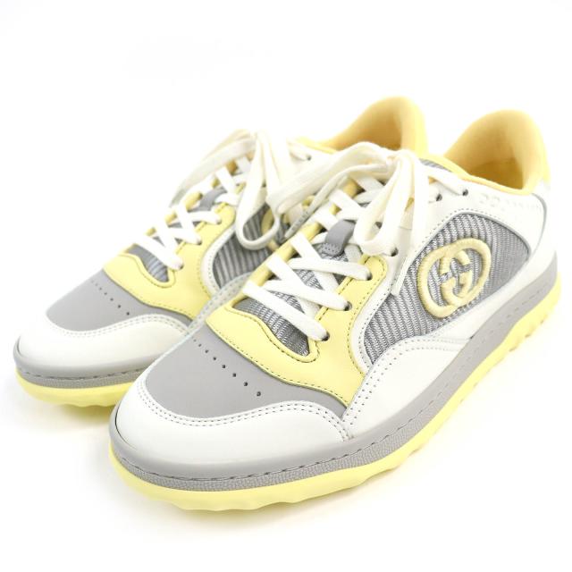 未使用品△GUCCI グッチ 747954 MAC80 インターロッキングG刺繍 レザー スニーカー イエロー グレー オフホワイト系 36.5 箱・保存袋付きの通販は 34,320円