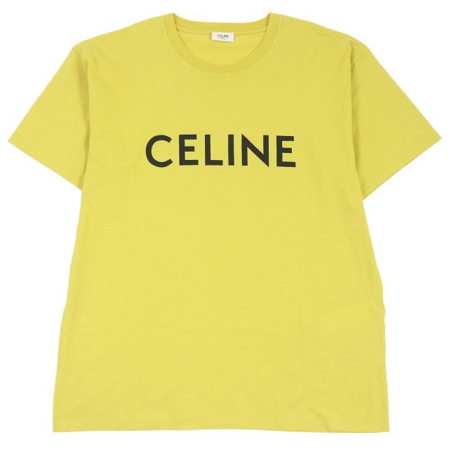 極美品□CELINE セリーヌ 21SS 2X681501X コットン100％ ロゴプリント 半袖 ルーズＴシャツ カットソー イエロー M イタリア製 正規品