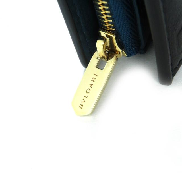極美品△BVLGARI ブルガリ 291749 インフィニートゥム コンパクトウォレット レザー 二つ折り財布 ブラック ブルー 箱付き イタリア製の通販は