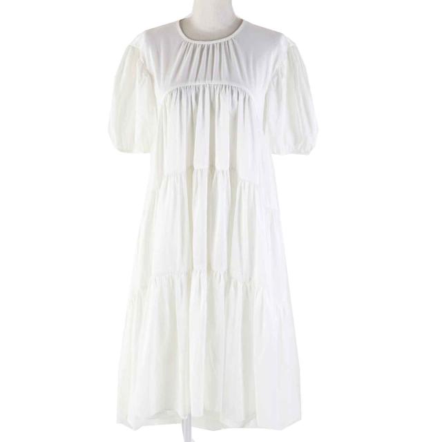 極美品◎CECILIE BAHNSEN セシリーバンセン ESME DRESS バックリボン付き 半袖 ティアード ワンピース ホワイト UK6 US2 レディース