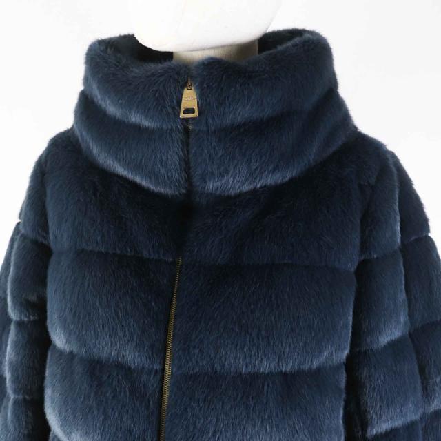 極美品◎Herno ヘルノ 22AW PI1166D-12354-9202 LADY CAPE フェイクファー スタンドカラー ダウンジャケット ネイビー 42 正規品の通販は