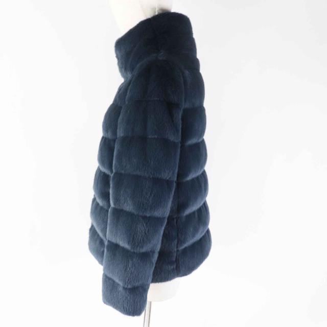 極美品◎Herno ヘルノ 22AW PI1166D-12354-9202 LADY CAPE フェイクファー スタンドカラー ダウンジャケット ネイビー 42 正規品の通販は