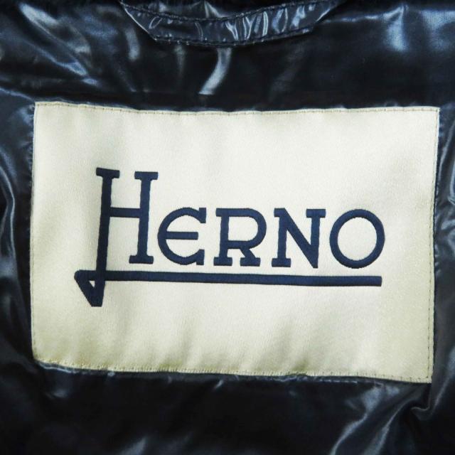 極美品◎Herno ヘルノ 22AW PI1166D-12354-9202 LADY CAPE フェイクファー スタンドカラー ダウンジャケット ネイビー 42 正規品の通販は