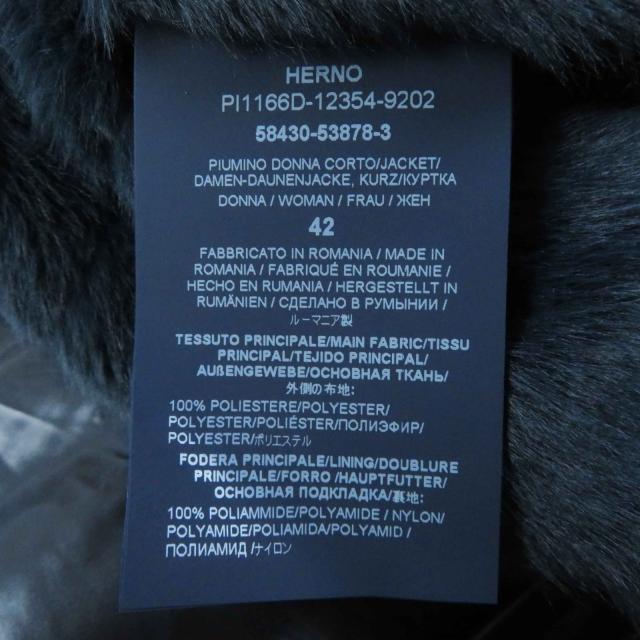 極美品◎Herno ヘルノ 22AW PI1166D-12354-9202 LADY CAPE フェイクファー スタンドカラー ダウンジャケット ネイビー 42 正規品の通販は