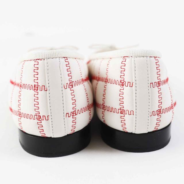 美品◎CHANEL シャネル 24P G45591 バレリーナ ココマーク リボン付 ラムスキン フラットシューズ／バレエシューズ 黒 白 赤 36 箱・袋付_2
