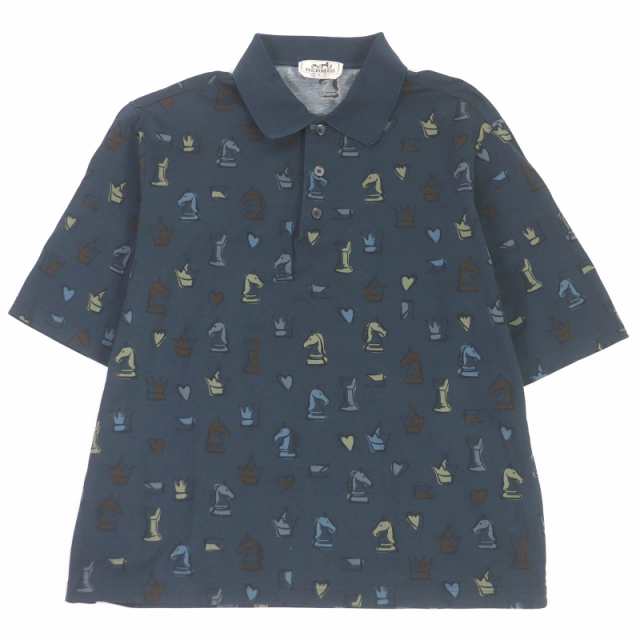 美品□HERMES エルメス 22SS コットン100％ チェス 総柄 ショートスリーブ 半袖ポロシャツ ブルー系 S イタリア製 正規品 メンズの通販は