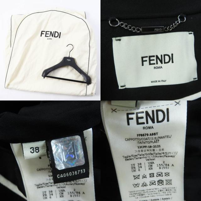 極美品◎FENDI フェンディ 2019年製 FF8679 袖口ミンク ハーフジップ 比翼 ロングコート ブラック 38 ハンガー・ガーメント付き 正規品_8