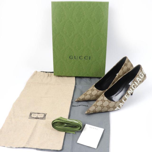 未使用品☆GUCCI グッチ BALENCIAGA バレンシアガ 676603 ポインテッドトゥ GGキャンバス パンプス ブラウン系 36 箱・保袋付 レディース_1