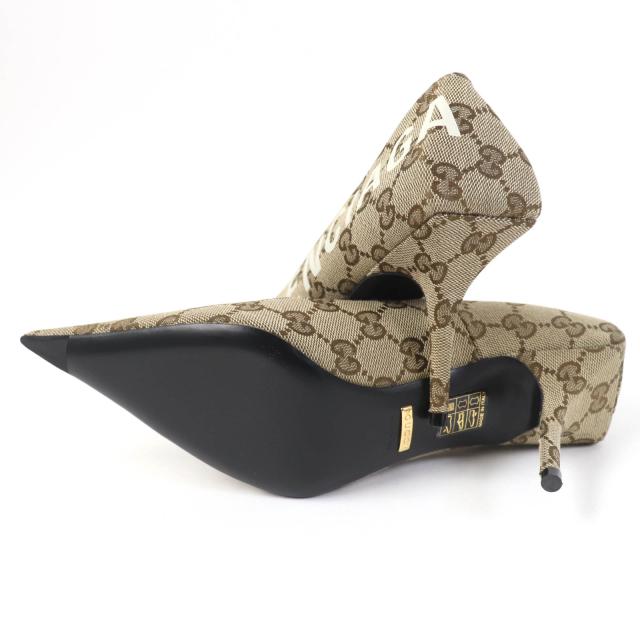 未使用品☆GUCCI グッチ BALENCIAGA バレンシアガ 676603 ポインテッドトゥ GGキャンバス パンプス ブラウン系 36 箱・保袋付 レディース_6