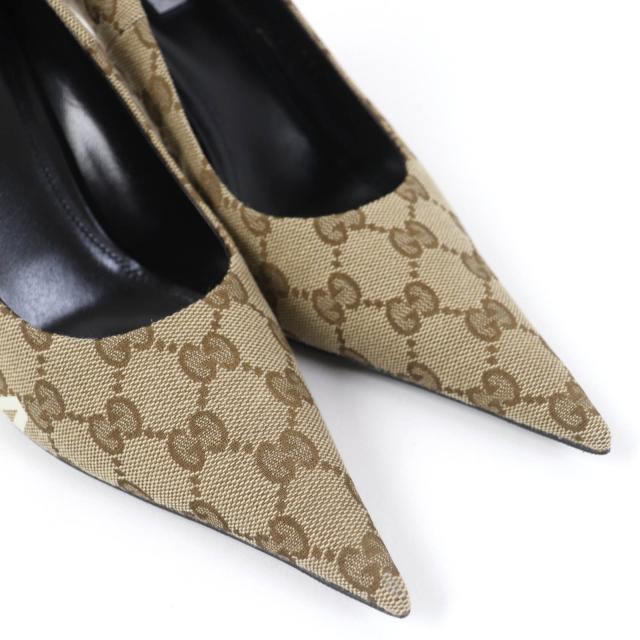 未使用品☆GUCCI グッチ BALENCIAGA バレンシアガ 676603 ポインテッドトゥ GGキャンバス パンプス ブラウン系 36 箱・保袋付 レディース_7