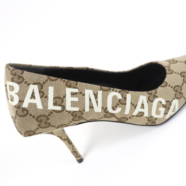 未使用品☆GUCCI グッチ BALENCIAGA バレンシアガ 676603 ポインテッドトゥ GGキャンバス パンプス ブラウン系 36 箱・保袋付 レディース_8