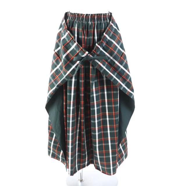 極美品★DRAWER ドゥロワー 6524-299-1388 コットン100％ マドラスチェック ロングフレア巻きスカート マルチ 36 正規品 レディース