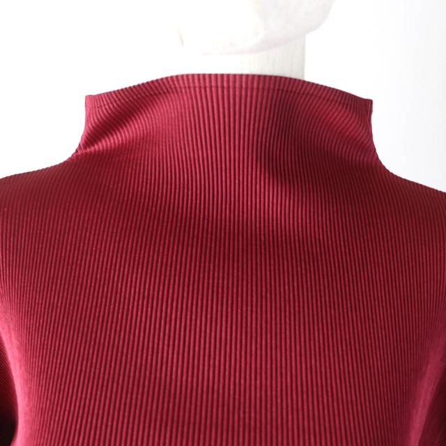 極美品★PLEATS PLEASE プリーツプリーズ イッセイミヤケ PP93-FK884 モックネック 長袖 カットソー ボルドー 3 正規品 レディース 極美品☆PLEATS PLEASE プリーツプリーズ イッセイミヤケ PP93