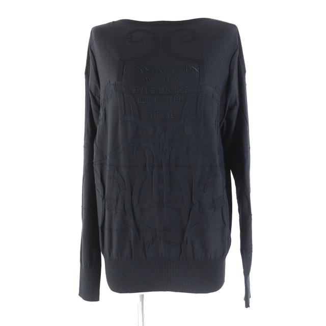 美品◎HERMES エルメス 21SS L’INSTRVCTION DV ROY 帝王学 シルク コットン 長袖 ニット ブラック 36 イタリア製 正規品 レディースの通販は