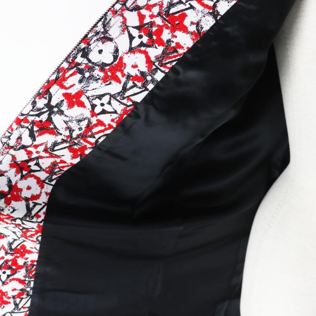 極美品◎LOUIS VUITTON ルイヴィトン 18SS モノグラムジャガード ノーカラー ジップアップ ロング コート レッド ホワイト ブラック 38_4