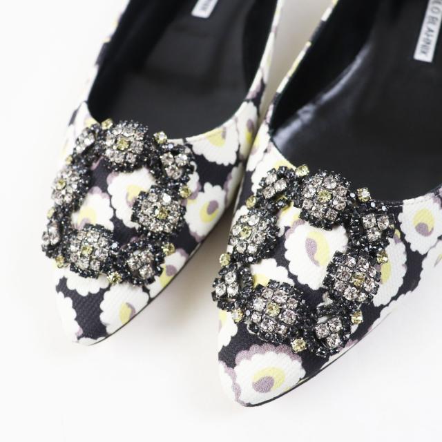 未使用品◎MANOLO BLAHNIK マノロブラニク 19SS HANGTSTFLAT ハンギシフラット フローラル柄 パンプス マルチ 37.5 箱 正規品_5