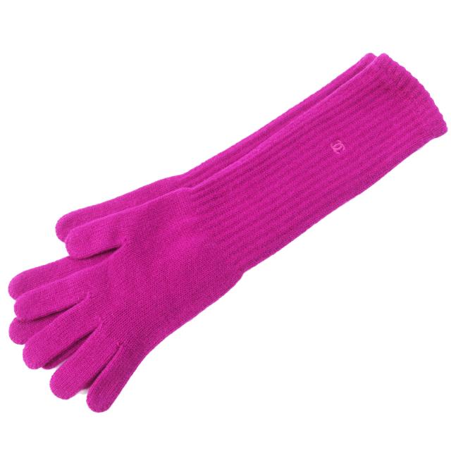 極美品◎CHANEL シャネル カシミヤ100％ ココマーク刺繍 ニット ロンググローブ／手袋 パープル 紫 スコットランド製 レディース