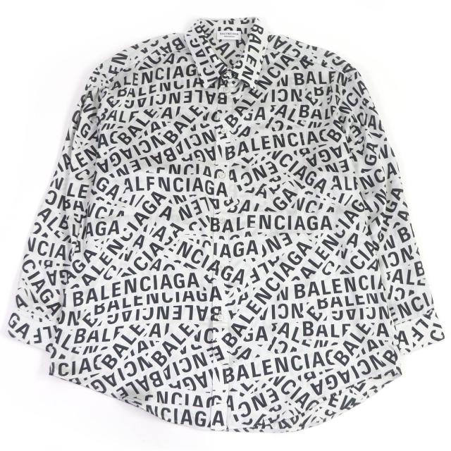 極美品□BALENCIAGA バレンシアガ 2022年製 681050 WARDROBE ロゴ総柄 ロングスリーブ 長袖シャツ グレー 34 イタリア製 正規品 メンズの通販は