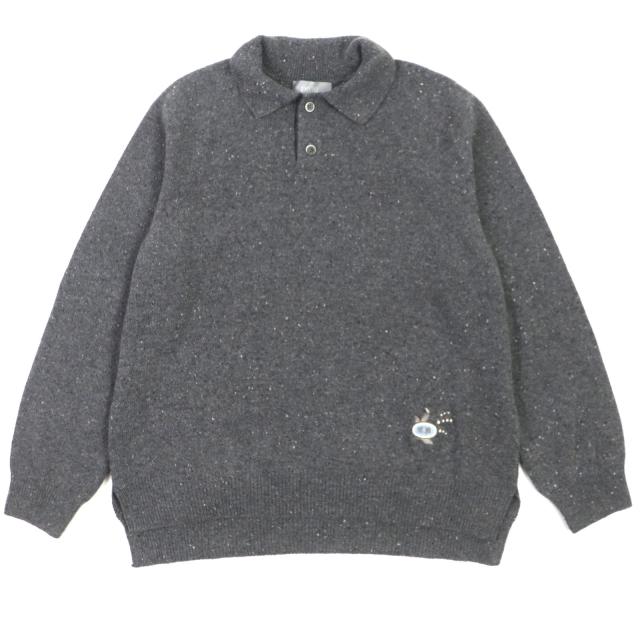 極美品▼DIOR ディオール オム 22AW 243M830AT449 カシミヤ100% ロゴ刺繍 オーバーサイズ ニット 長袖ポロシャツ XXL 正規品 メンズ