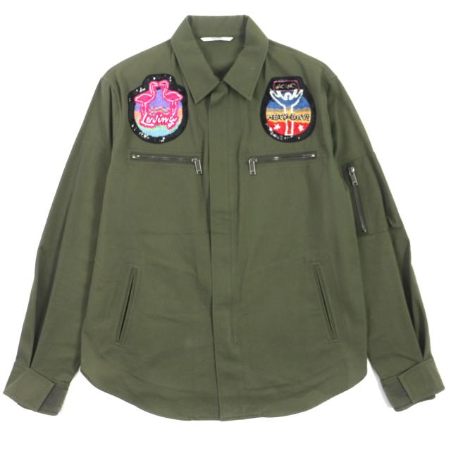 美品▼VALENTINO ヴァレンティノ QV3ABA101AX コットン100% スパンコール WZIP ミリタリージャケット カーキ 50 イタリア製 正規品