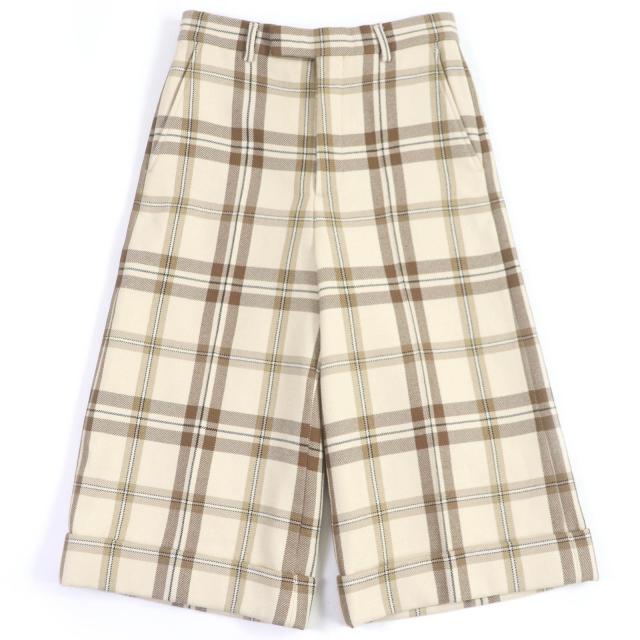 未使用品□GUCCI グッチ 23SS 710564 ウール100％ チェック柄 ハーフパンツ ワイドパンツ ベージュ系 44 イタリア製 正規品 メンズ