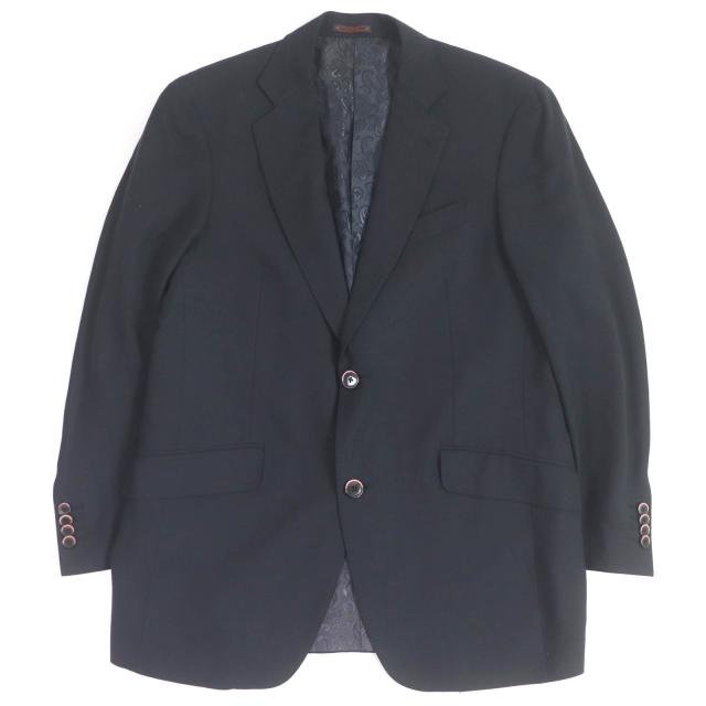 美品□ETRO エトロ カシミヤ100％ 裏地ペイズリー 総柄 シングル ブレザー テーラードジャケット ネイビー 50 イタリア製 正規品 メンズ