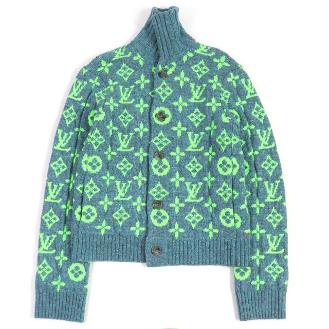 美品□LOUIS VUITTON ルイヴィトン 22SS HMN83W Amen Break モノグラムシグネチャー ニットカーディガン ブルー系 S イタリア製 正規品