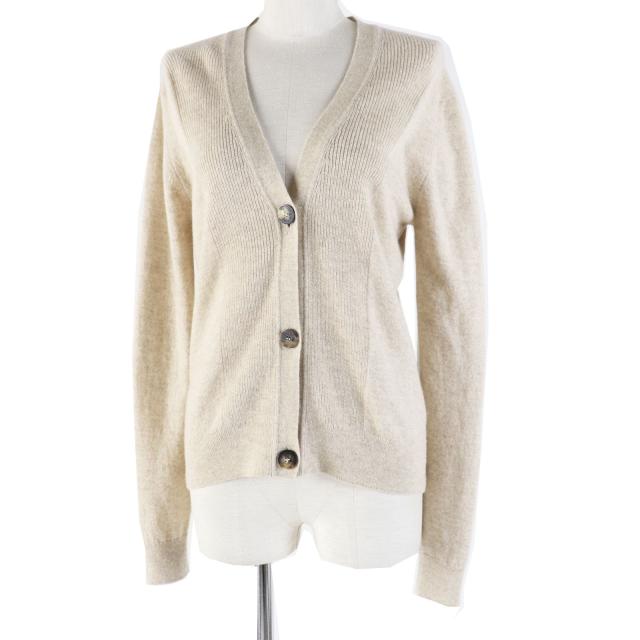 未使用品◎HERMES エルメス 24SS 4E2701D1 カシミヤ100％ ロゴボタン付き 長袖 ニットカーディガン ベージュ 38 UK製 レディース