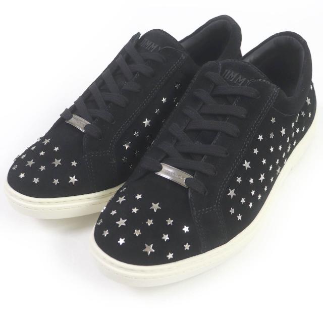 未使用品□JIMMY CHOO ジミーチュウ CASH スタースタッズ 　スウェードレザー ローカットスニーカー ブラック 42 保存袋付き イタリア製の通販は