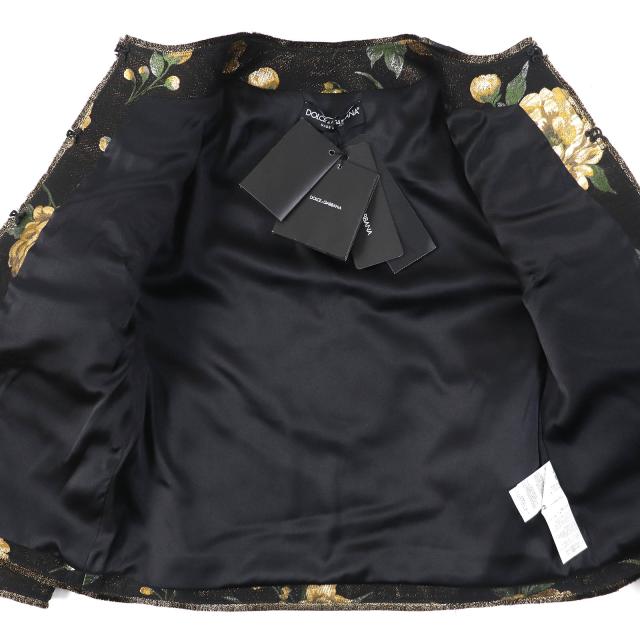 未使用品△DOLCE&amp;GABBANA ドルチェ＆ガッバーナ 黒タグ フラワージャガード ビーズ装飾 ノーカラージャケット 36 正規品 定価389000円_3