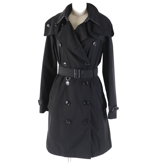 極美品◎BURBERRY バーバリー 8006111 ケンジントン デタッチャブルフード トレンチコート 裏ノバチェック ブラック 40 正規品 レディースの通販は