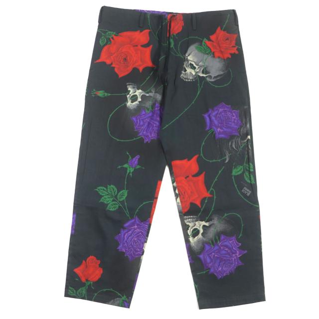 美品▼BLACK Scandal Yohji Yamamoto ブラックスキャンダル ヨウジヤマモト HW-P99-033 スカルローズ パンツ ブラック 1 正規品 メンズ