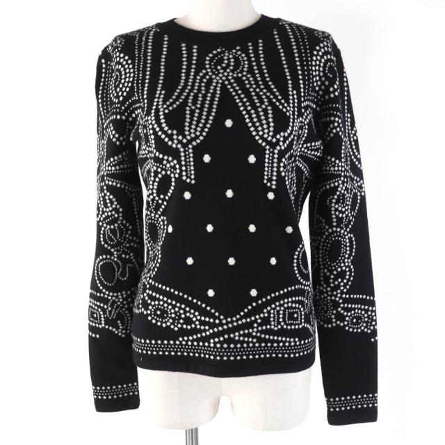 極美品☆HERMES エルメス 23SS 3E2642D8 BRIDES de GALA 式典用馬勒 カシミヤ コットン 長袖 ニット ブラック 38 イタリア製 レディース 極美品☆HERMES エルメス 23SS 3E2642D8 BRIDES de GALA 式典用