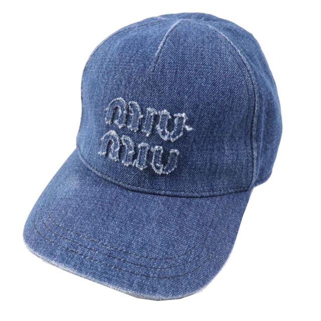 極美品◎MIUMIU ミュウミュウ 5HC179 現行品 SEVENTEEN ミンハオ着用 ロゴ デニムキャップ インディゴブルー L 保存袋付き 定価77000円の通販は