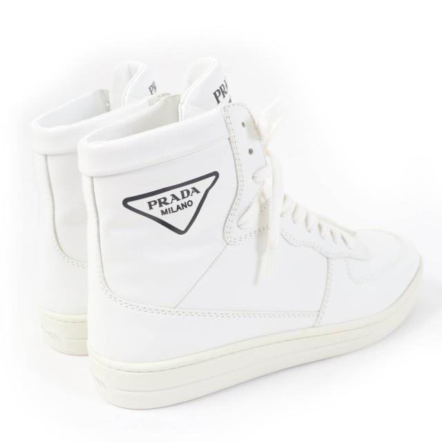 美品☆PRADA プラダ 1T638M トライアングルロゴ レザー ハイカットスニーカー ホワイト 37.5 箱付き イタリア製 レディース_2