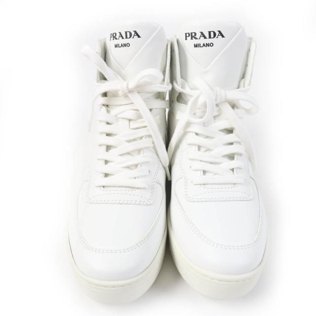 美品☆PRADA プラダ 1T638M トライアングルロゴ レザー ハイカットスニーカー ホワイト 37.5 箱付き イタリア製 レディース_3