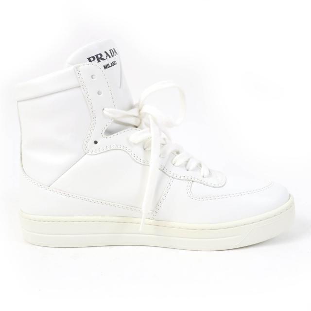 美品☆PRADA プラダ 1T638M トライアングルロゴ レザー ハイカットスニーカー ホワイト 37.5 箱付き イタリア製 レディース_5