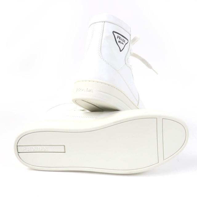 美品☆PRADA プラダ 1T638M トライアングルロゴ レザー ハイカットスニーカー ホワイト 37.5 箱付き イタリア製 レディース_6