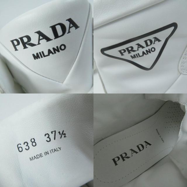 美品☆PRADA プラダ 1T638M トライアングルロゴ レザー ハイカットスニーカー ホワイト 37.5 箱付き イタリア製 レディース_8