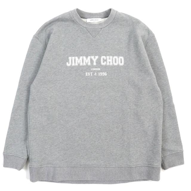 美品△JIMMY CHOO ジミーチュウ J000142173 JC-COLLEGE カレッジロゴ オーバーサイズ スウェットシャツ グレー XS