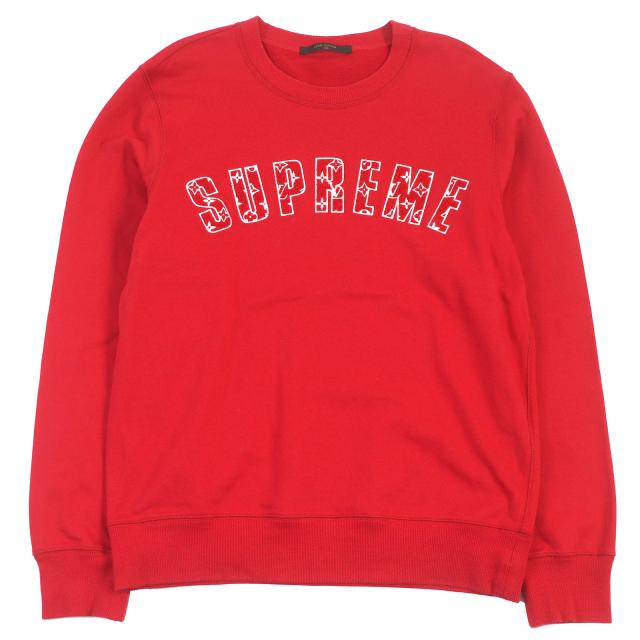 美品□LOUIS VUITTON ルイヴィトン Supreme HDY93W モノグラム ロゴ刺繍 スウェットシャツ トレーナー レッド M イタリア製 正規品