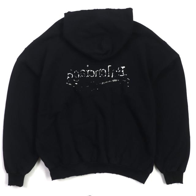 美品▼BALENCIAGA バレンシアガ 23AW 739024 ダメージ加工 ロゴプリント ラージフィット プルオーバー パーカー 1 正規品 メンズ