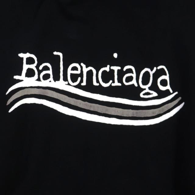 美品▼BALENCIAGA バレンシアガ 23AW 739024 ダメージ加工 ロゴプリント ラージフィット プルオーバー パーカー 1 正規品 メンズ