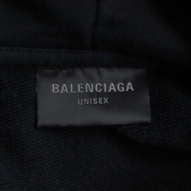 美品▼BALENCIAGA バレンシアガ 23AW 739024 ダメージ加工 ロゴプリント ラージフィット プルオーバー パーカー 1 正規品 メンズ